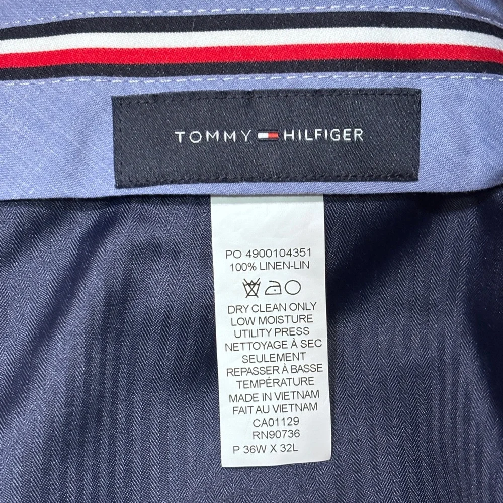 TOMMY HILFIGER Olive Green Linen Flat Front Dress Pants 36x32